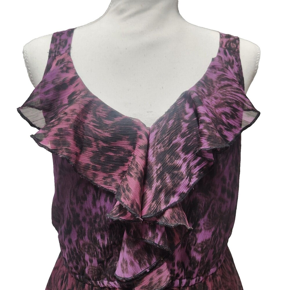 Y2K BeBop Purple Ruffle Dress Leopard Print Mini Grunge Fairy Croquette Medium - Picture 6 of 7